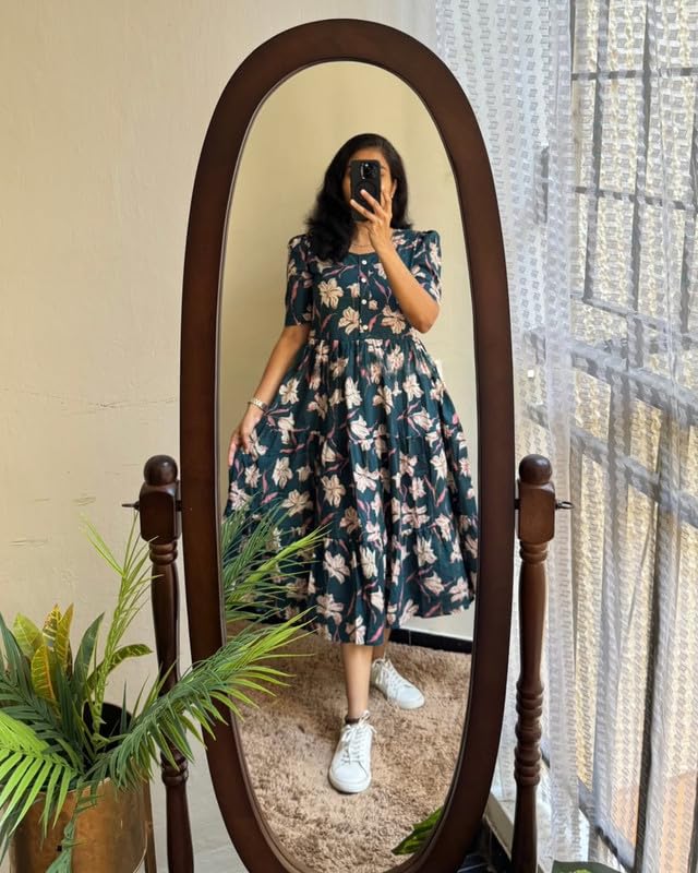Image of Floral Midi Dress for Women - Summer Boho Dress, Lightweight & Breathable, Elegant Floral Print, Casual & Vacation Outfit, Comfortable Flowy Dress for Women