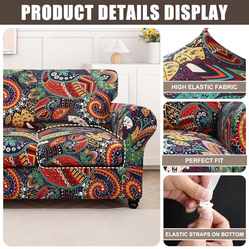 Image of SearchI Sofa Cover Couch Covers, 4 Pieces Sofa Slipcover with 3 Separate Cushion Covers Stretch Soft Furniture Protector for Living Room Couch Cover for Pets Kids(Sofa, Paisley Floral)