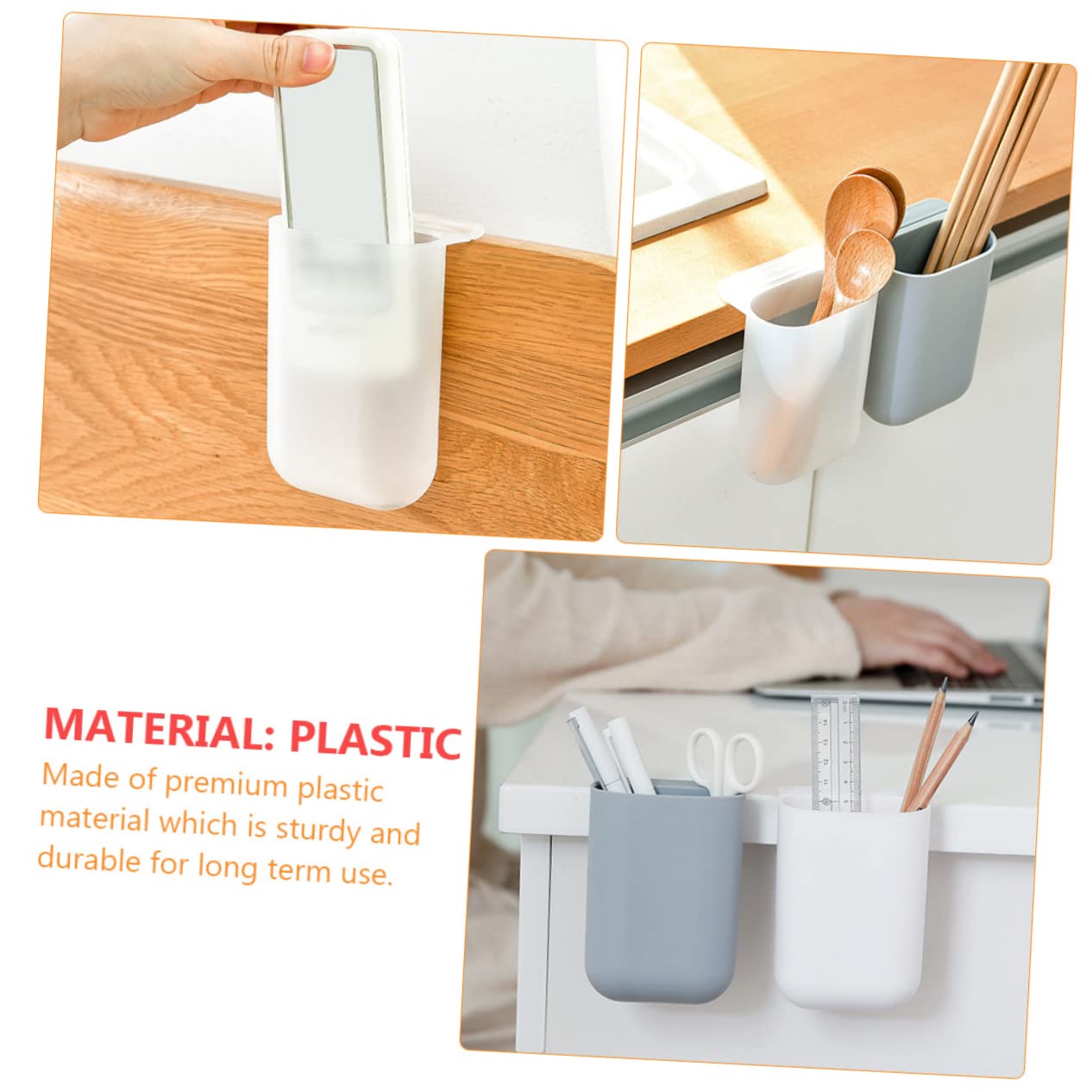 OSALADI 3 Set Portapenne Adesivi Resistente Contenitori Da Parete Per Penne Pennelli E Accessori Bianco E Trasparente Organizer Scrivania Per Studenti E Ufficio 6 Pezzi*3