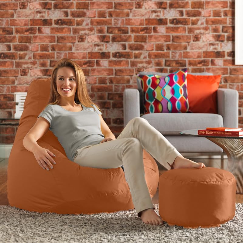 BiggieBean Bag Cover XXXXXL Bean Bag with Free Round Footrest - Official : Serenity Range (Color : Tan)-image-42