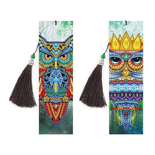 4 Pieces Owl Diamond Bookmark 5D Painting Beaded Bookmarks Leather Tassel Bookmark Diamond Art Bookmark Diy Making #TOP3