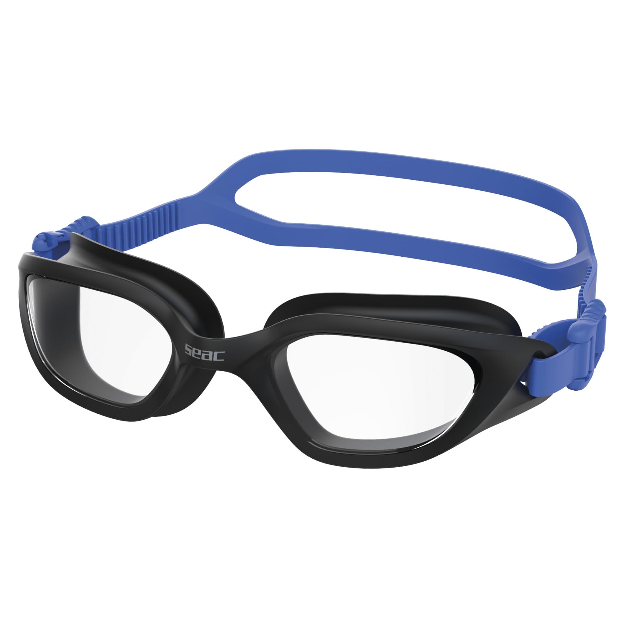 SEAC Mood, swimming goggles with scratch-resistant and anti-fog polycarbonate lenses, silicone gaskets, black/blue transparent lenses