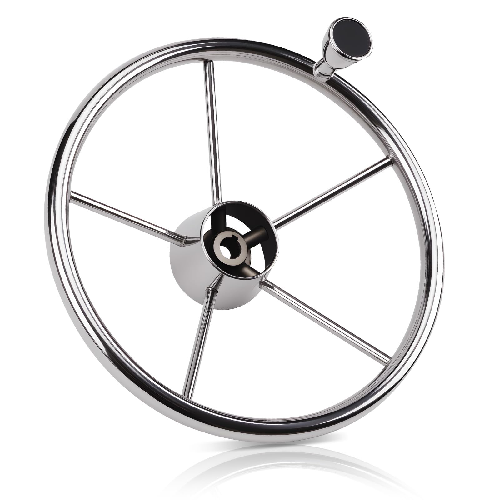 KAOLALI Volante da barca, volante da Yacht in Acciaio Inox a 5 Raggi da 13,5 pollici con Pulsante, Universale Accessori da Barca per Pilotaggio Pontone Barca Yacht