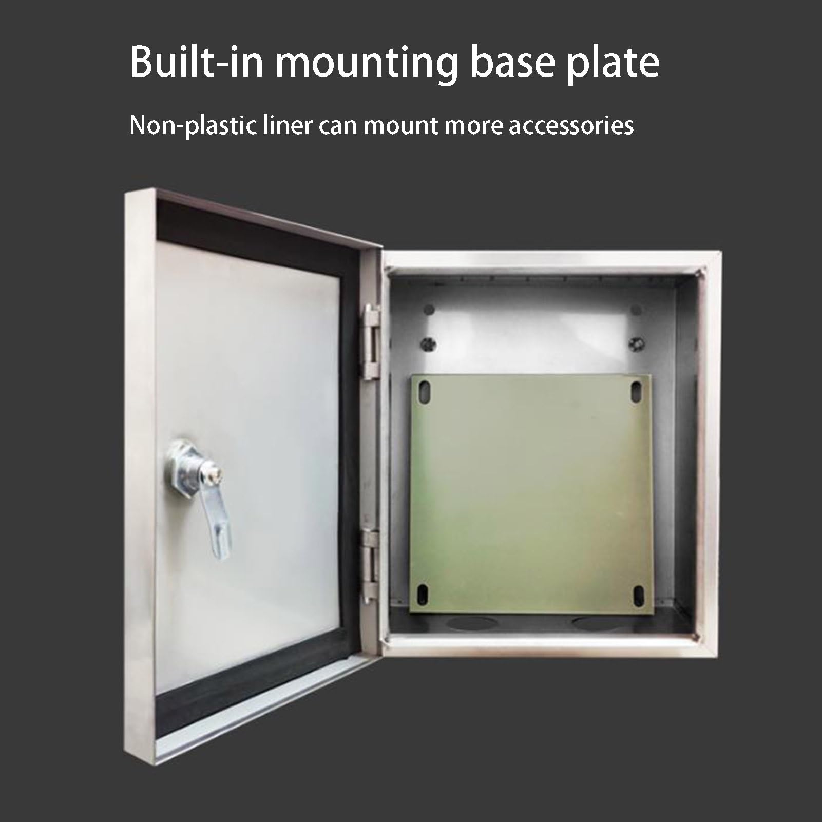 XBTGS Caja de distribución de energía de acero inoxidable para exteriores, caja de conexiones de metal con tapa con bisagras, caja de cable segura con cerraduras de seguridad y placas de montaje