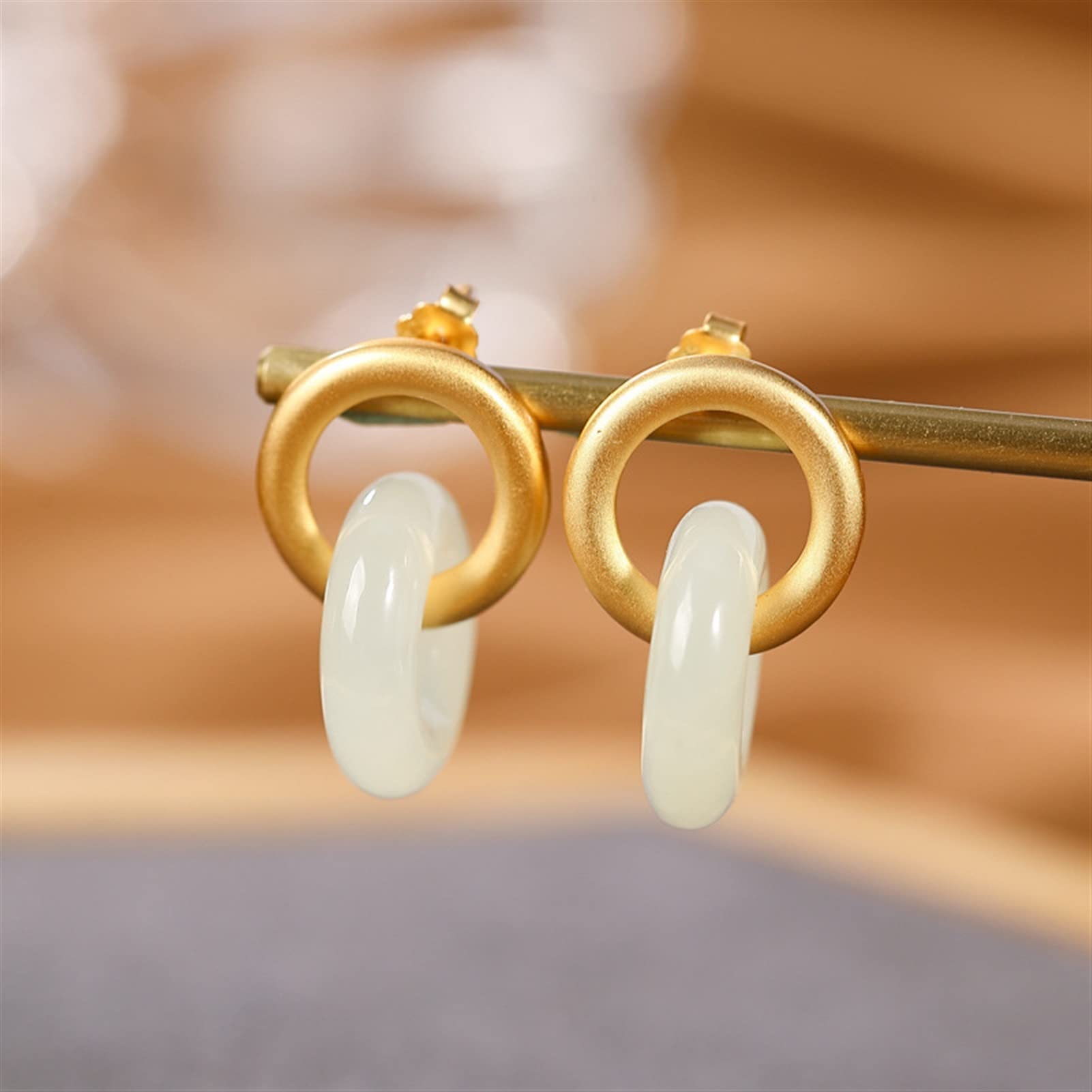 Pendientes de plata S925 chapados en oro con jade hetiano, pendientes de mujer para novia, joyería