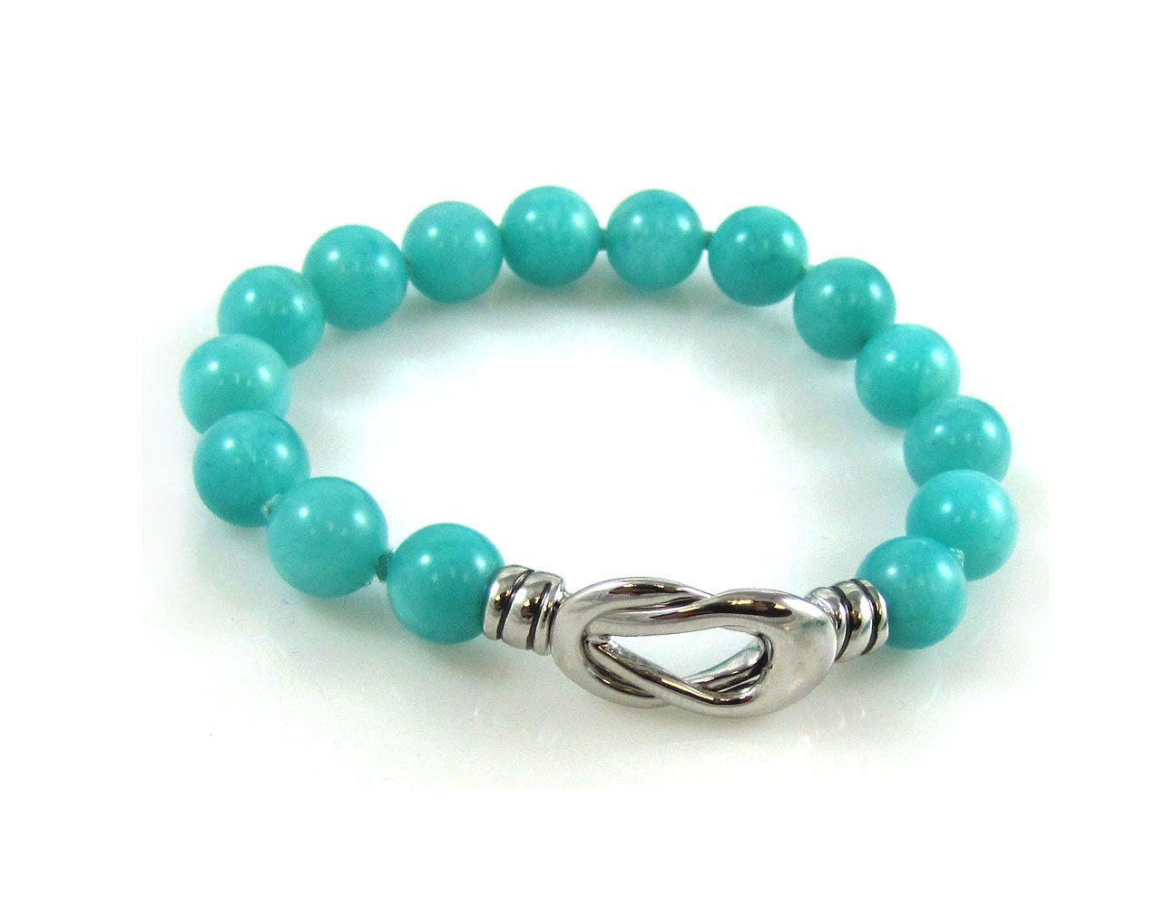 Clariel DesignPeruvian Amazonite Round 10mm AAA, Bracelet, Solid Sterling Silver Magnetic Clasp
