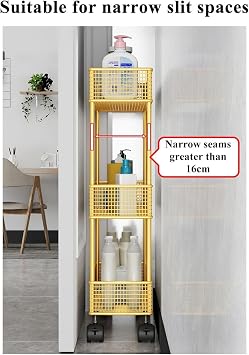 LEIYTFE Mesh Storage Shelf Narrow Cart for Kitchen, Bathroom, Laundry Room,White Slim Rolling Storage Cart On Wheels, Mobile Shelving Unit Drainage Design(3 Tier)