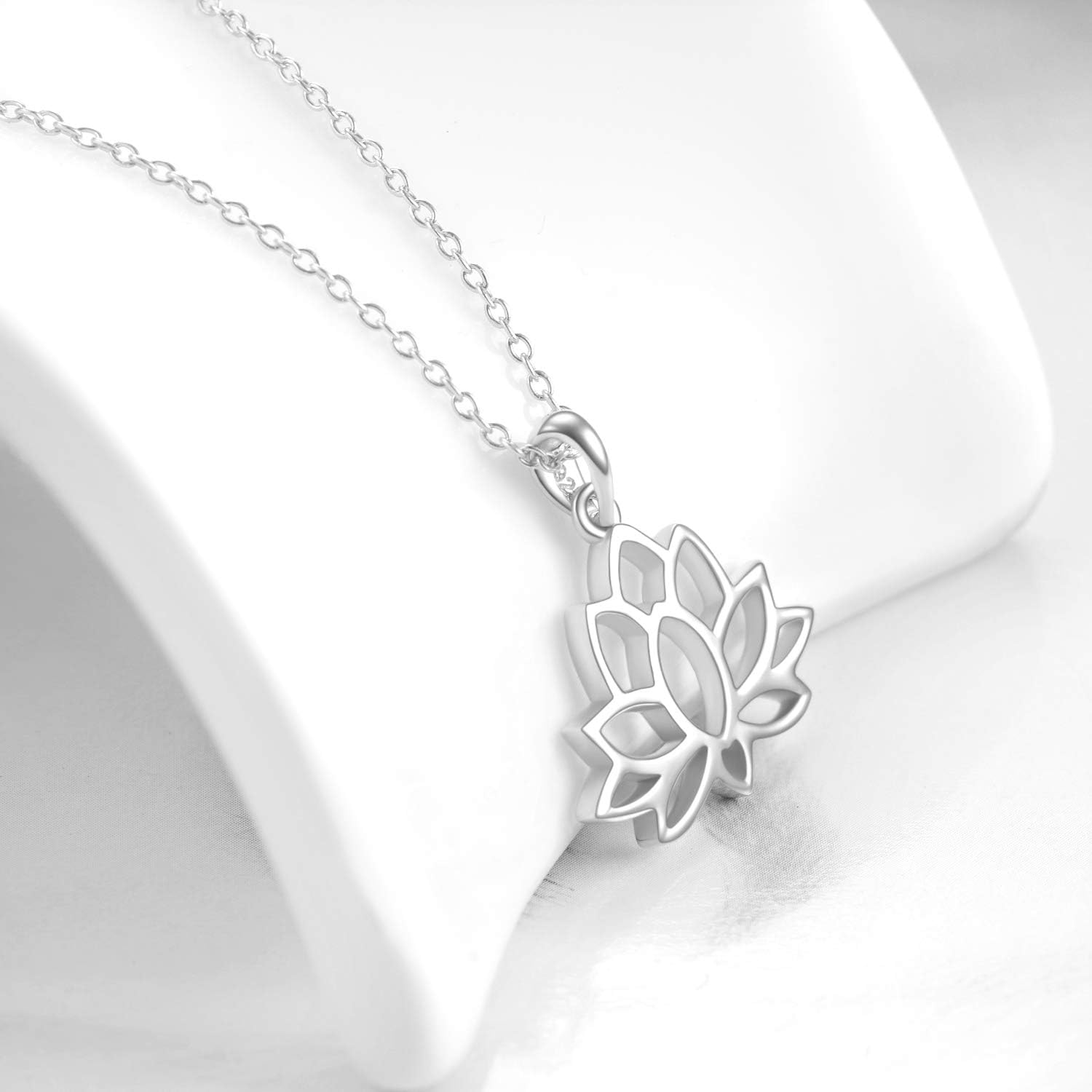 YFN Sterling Silver Open Lotus Flower Pendant Necklace Women Yoga Jewelry for Women - Image 3