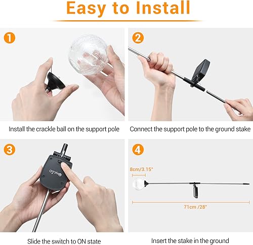 Miniatura 6 de Luces solares para exteriores, paquete de 4 luces LED solares de cristal agrietado de cristal, luces solares de bola de estaca que cambian de color,