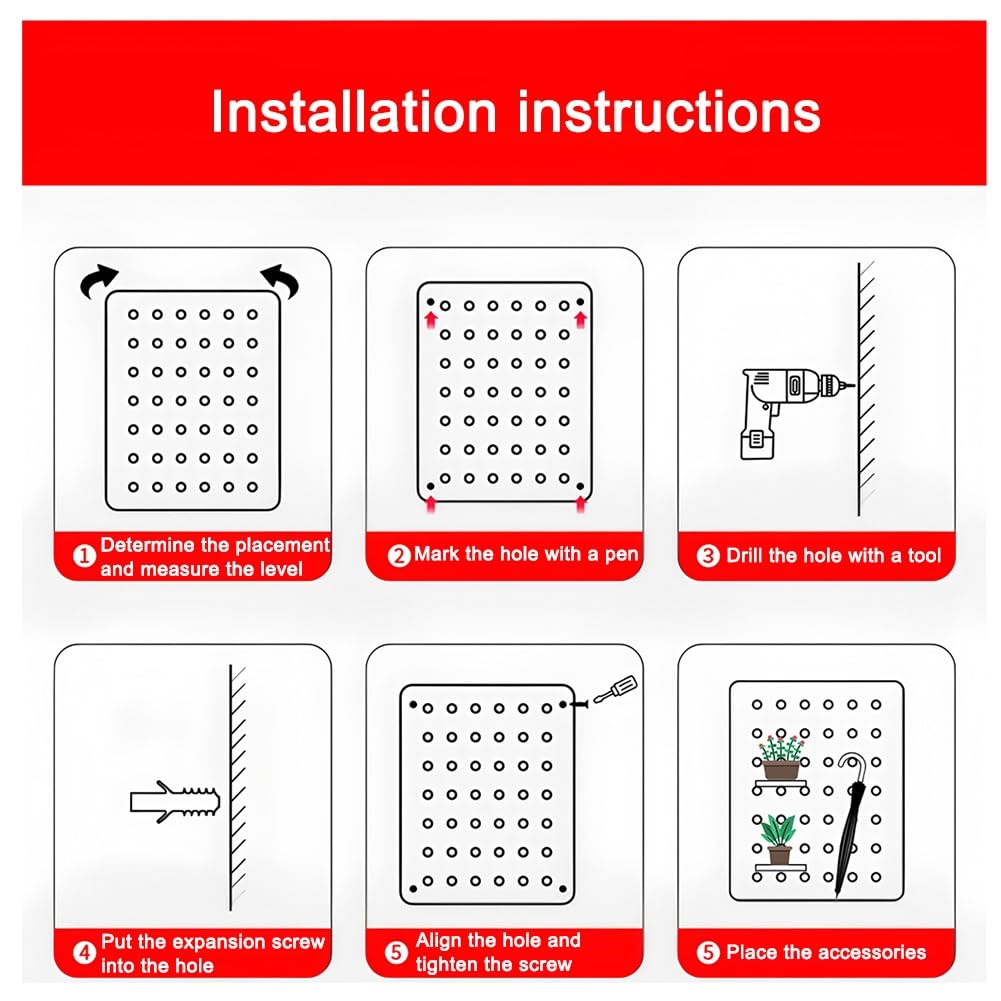 Juego de pared de metal resistente de 60 x 100 cm, perfecto para garaje, taller, sala de manualidades y oficina, versátil sistema de almacenamiento y gestión de herramientas de montaje en pared