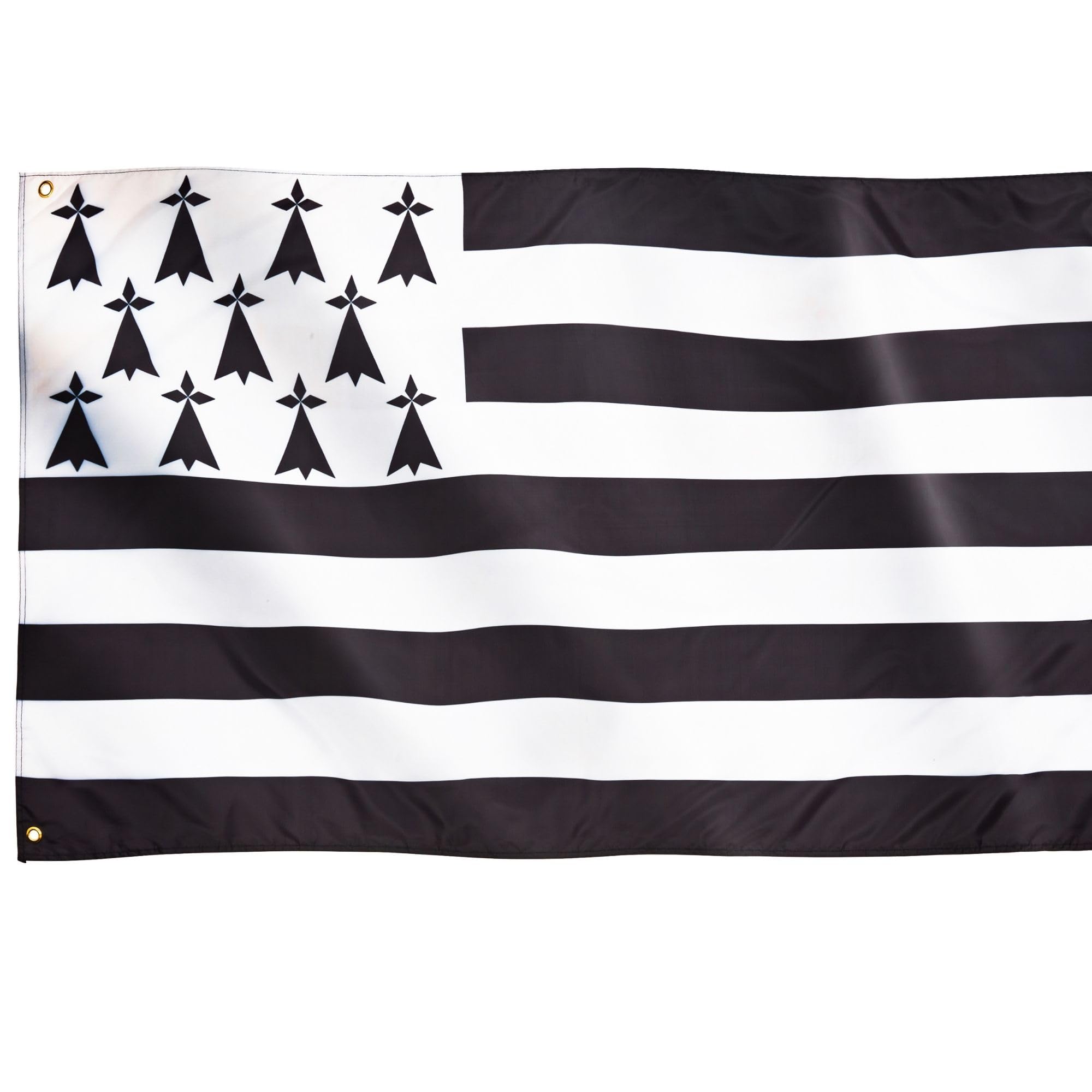 Runesol Brittany Flag, 91x152cm, 3ft x 5ft, Kroaz Du, Mardi Gras, 4 Grommets, Eyelet in Every Corner, French Brittany Flag