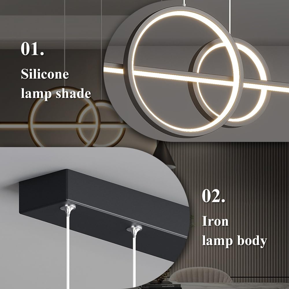 Liniowa lampa wisząca, czarna metalowa lampa wisząca z długim paskiem z białym akrylowym kloszem, lampy wiszące do restauracji, nowoczesne lampy LED o mocy 60 W - tryb 3 kolorów, minimalistyczne