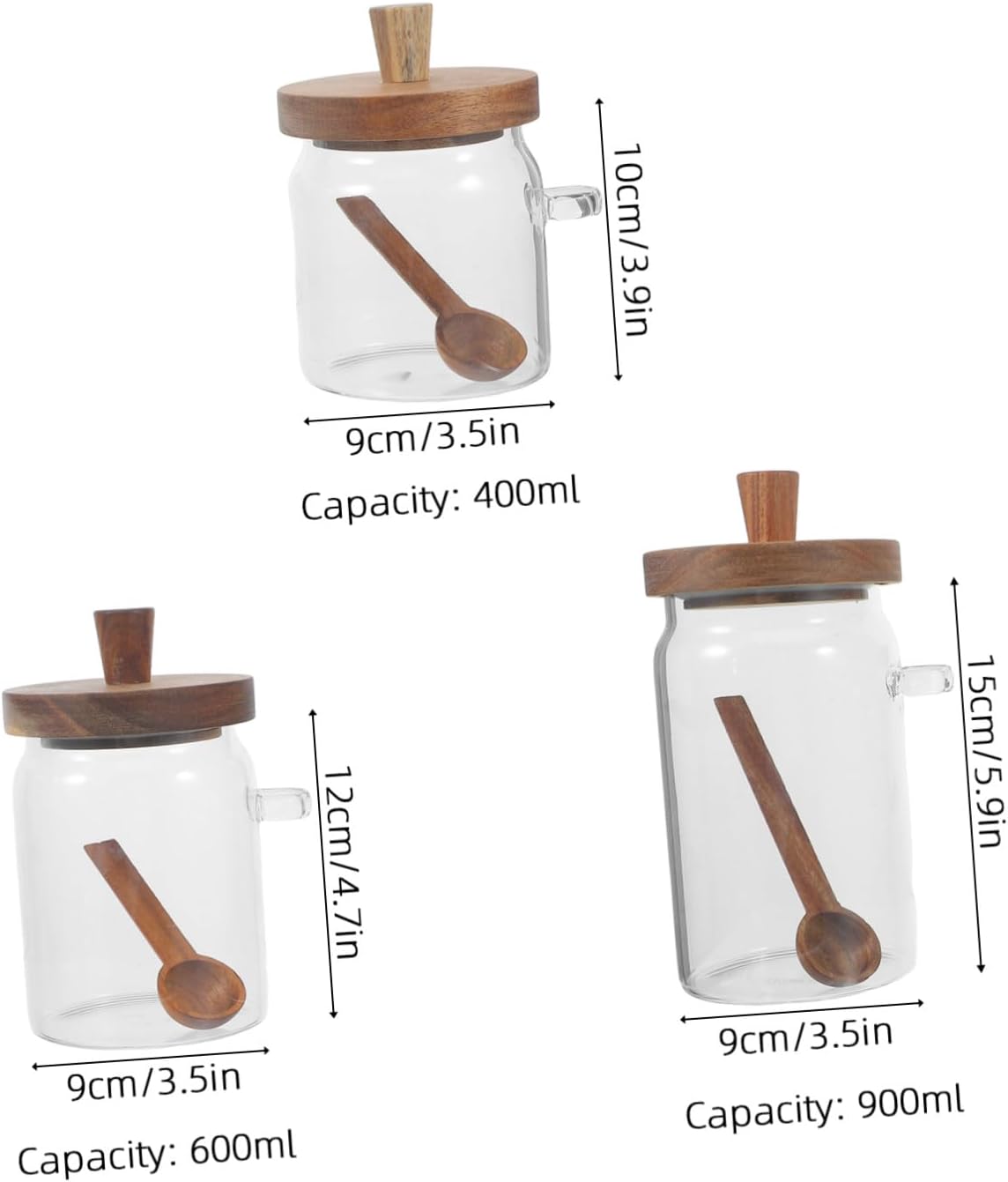 3pcs Laundry Detergent Glass Jar Set with Wooden Lid and Scoop, Airtight round Powder Storage Containers for Laundry Room Organization, 400ml 600ml 900ml Capacity