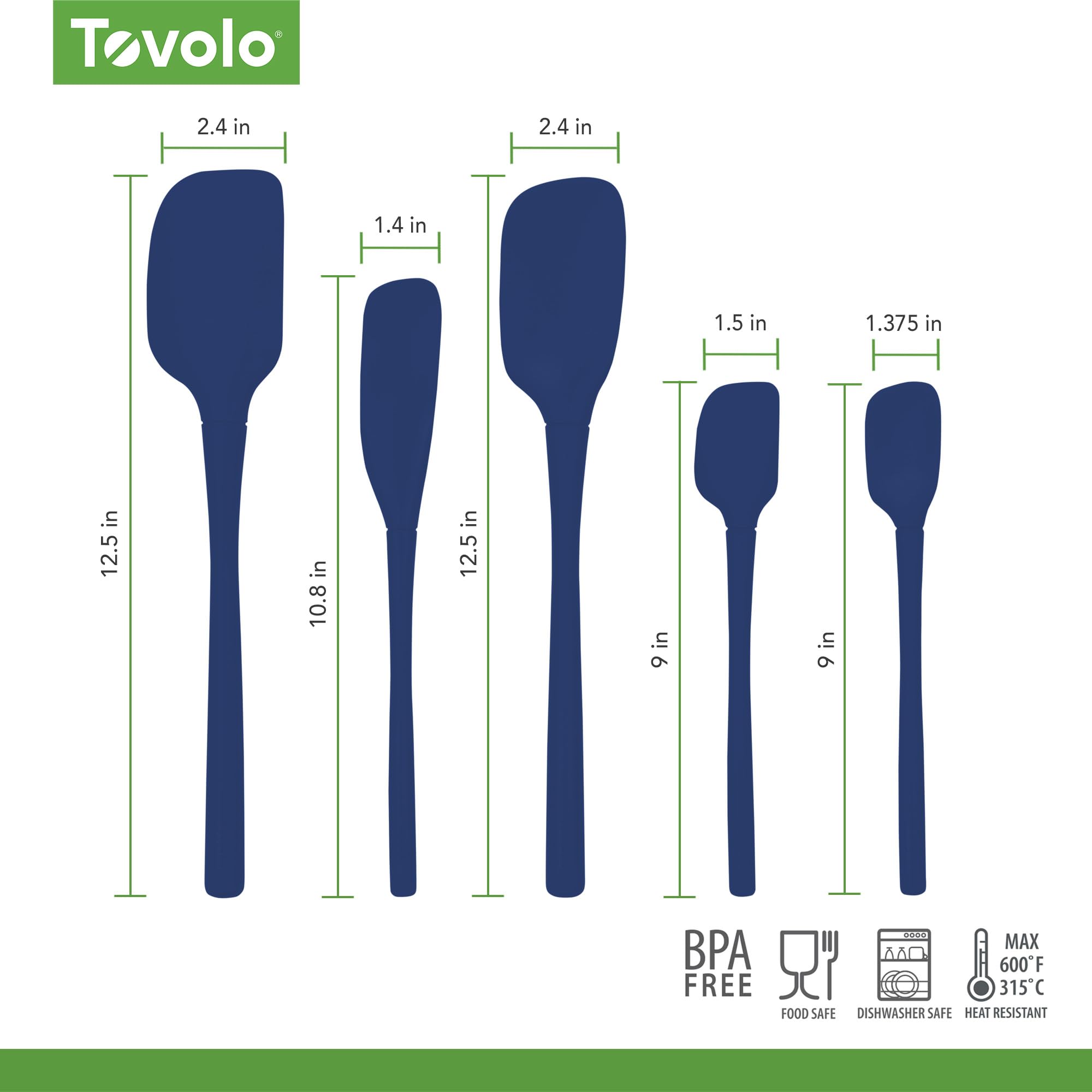 Tovolo Flex-Core Pfannenwender aus Silikon, 5 Stück (Deep Indigo) – Küchenutensilien & Gadgets unverzichtbar zum Backen, Kochen, Grillen, Wohnung und neues Zuhause, BPA-frei und spülmaschinenfest