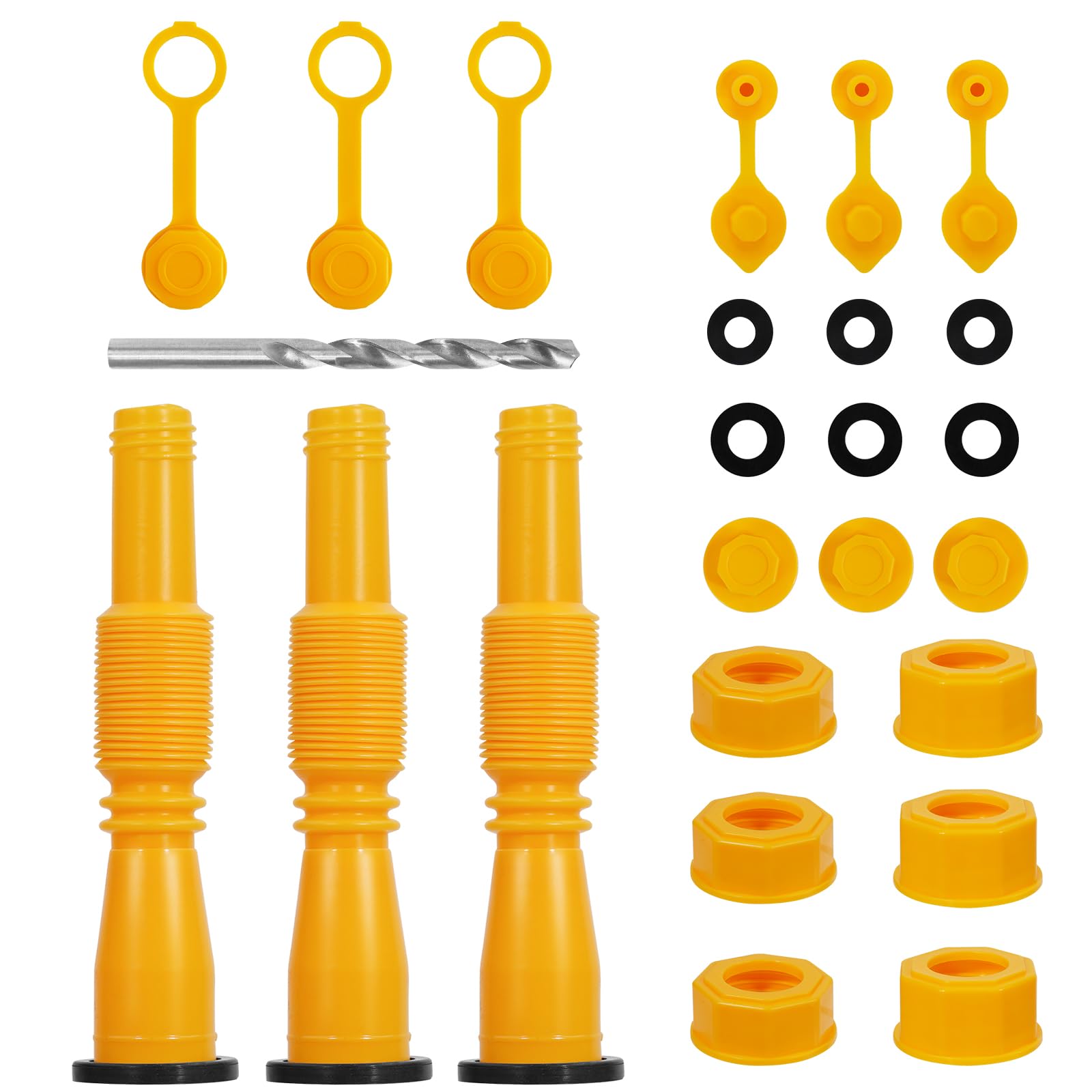 Gas Can Spout Replacement Kit,Extended 11.8 Inch Gas Can Spout Replacement Fits 5 Gallon Gasoline Cans,with Flexible Nozzles,Screw Collar Caps(25 PCS)