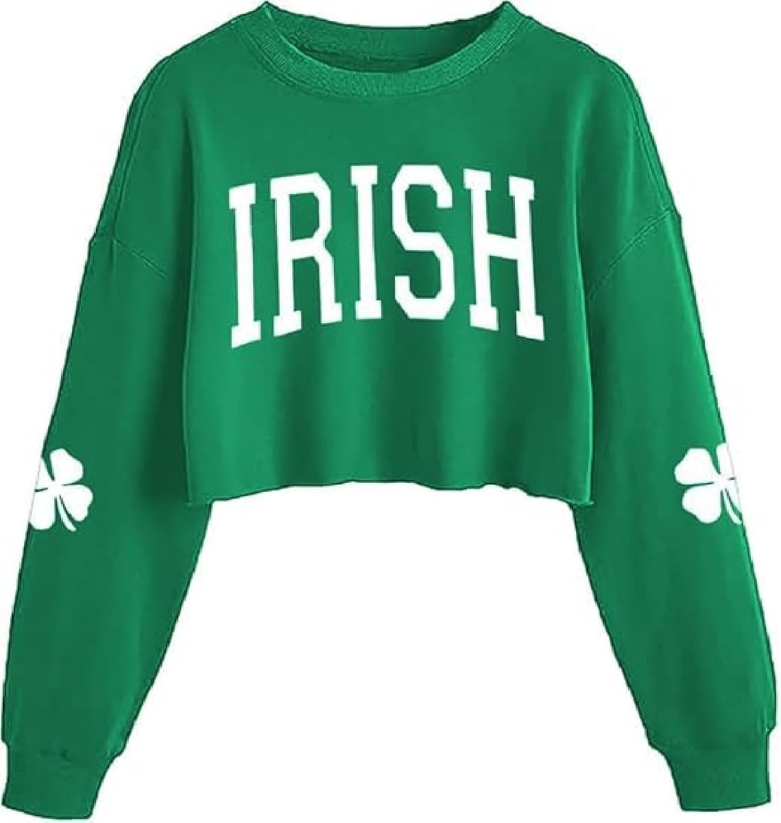 Women's St. Patrick's Day Crop Sweatshirt Funny Lucky Shamrock Graphic Lantern Long Sleeve Pullover Spring Tops