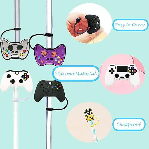 Miniatura 3 de Funda de silicona para pajitas de videojuegos, paquete de 7 tapas reutilizables para popotes de beber, a prueba de polvo, para popotes de 0.315 a