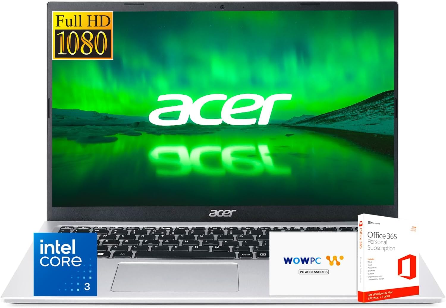 acer Aspire Go 15 Slim Laptop | 15.6 Full HD Display | Powerful 8-Core Intel Core 3 N355 | 8GB RAM | 128GB SSD | Copilot AI Ready | Microsoft Office | HDMI | Wi-Fi 6 | Windows 11 Home | WOWPC USB