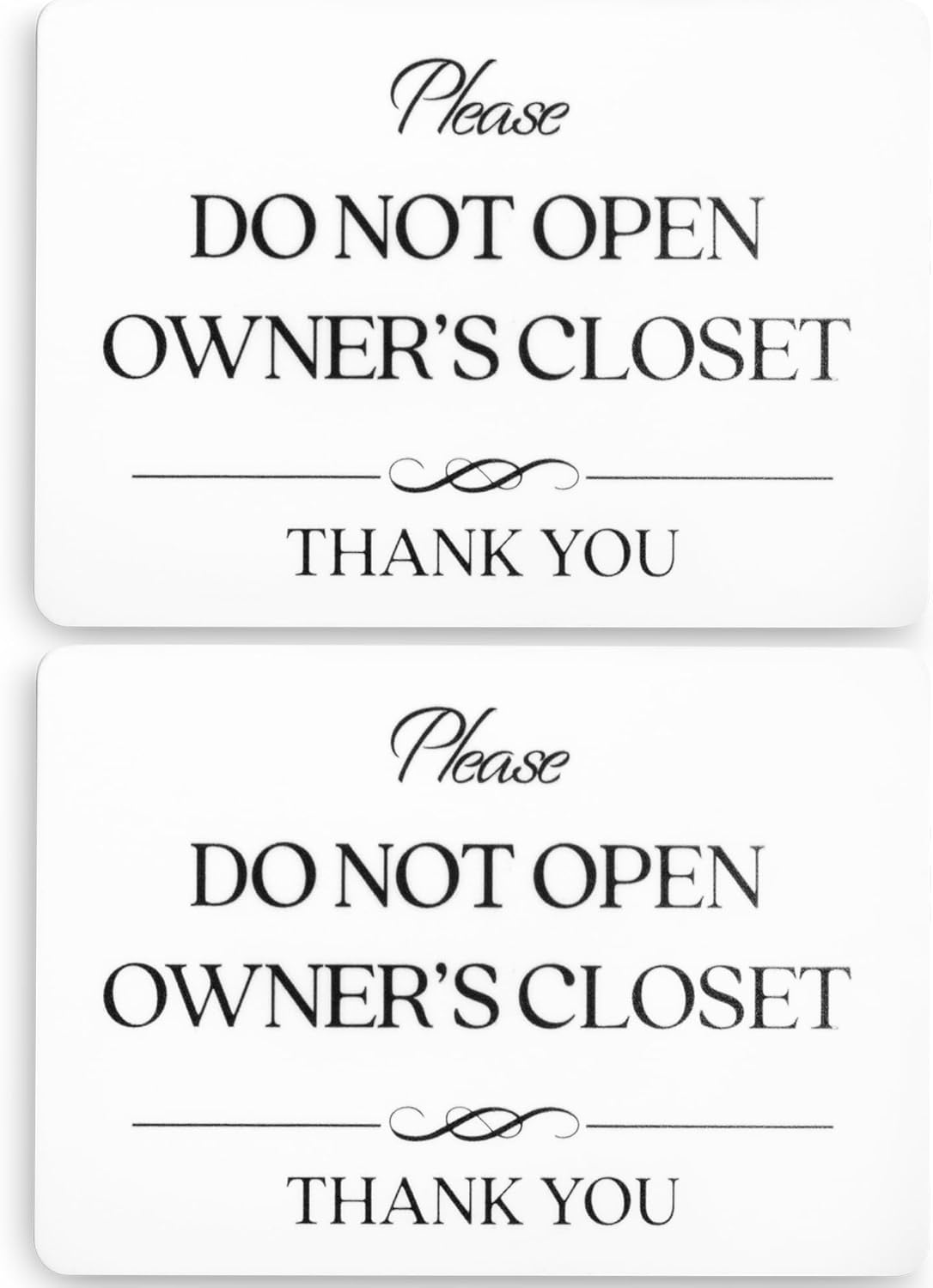 Do Not Open Owner's Closet Sign (2 Pack - White Acrylic 5 x 3.5 in) - Owners Closet Sign - Private Door Sign - Airbnb Essentials for Hosts - Vrbo Essentials for Hosts - Airbnb, Vrbo and Short Term Rental Signs