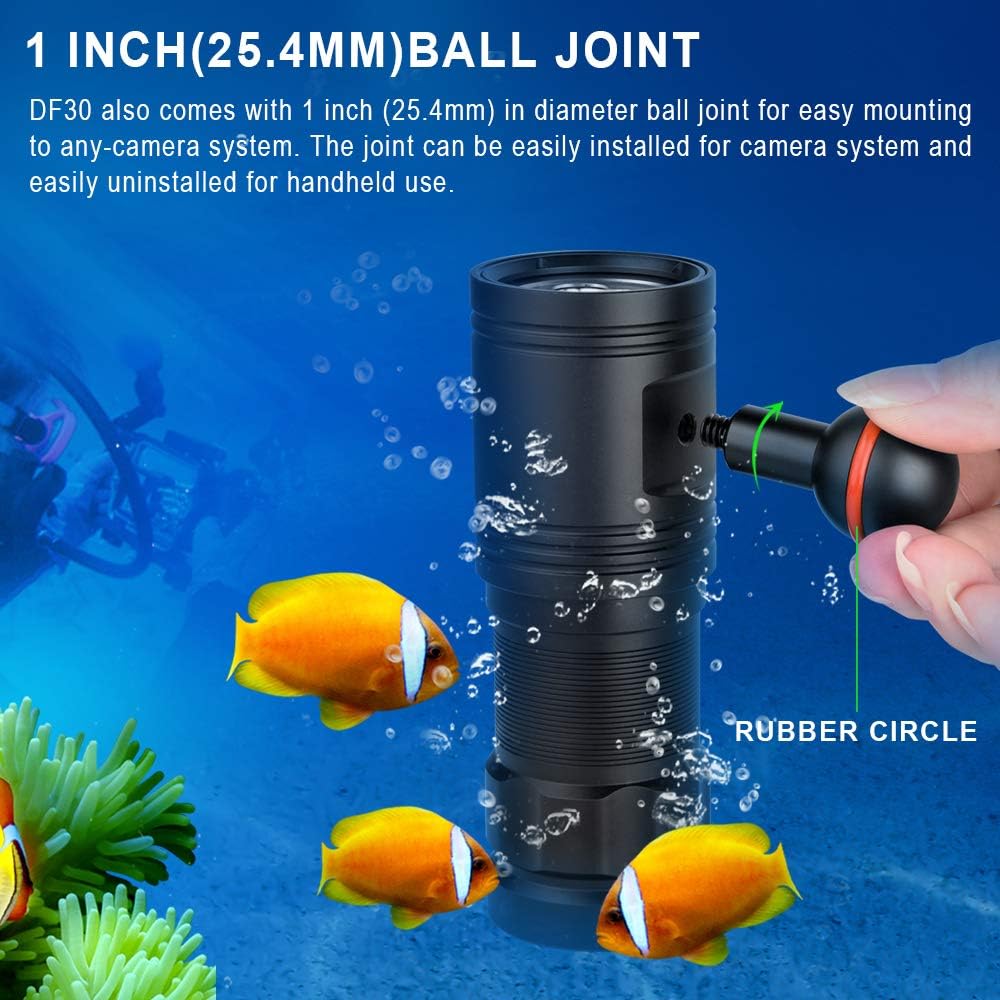 TrustFire DF30 150 Degree Diving Photography Video Flashlight 2350 Lumen Underwater Camera Dive Light with 32650 Rechargeable Battery: Sports & Outdoors
