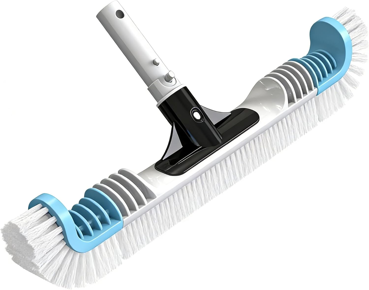 YASHINE 18" Pool Brush Head with Round Ends, Heavy Duty Pool Cleaning Brush for Inground & Above Ground Pool Walls, Tiles & Floors, Durable Handle & Nylon Bristles (Black Orange)