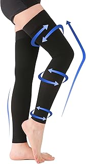 KEKING Thigh High Compression Stockings Footless, Unisex, 15-20mmHg Leg Support Compression Sleeves with Anti-Slip Silicone Band, Treatment Swelling, Varicose Veins, Edema, DVT, Black XX-Large