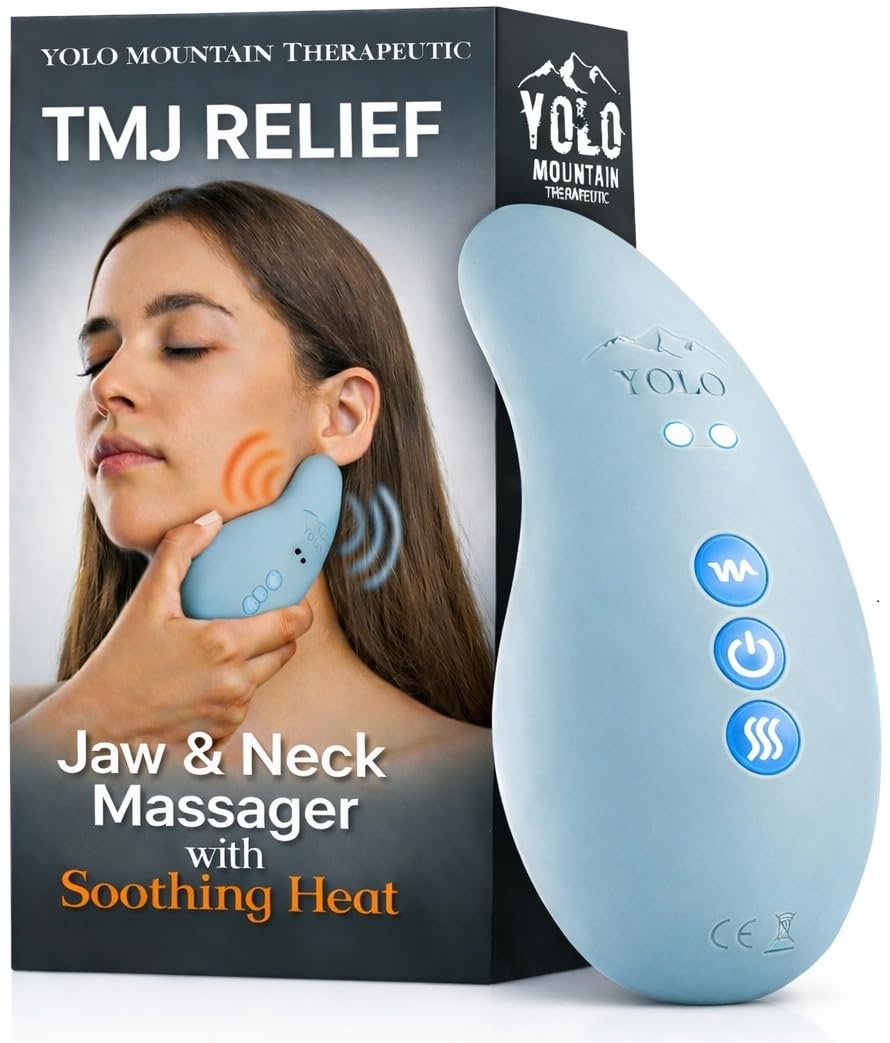 TMJ Jaw & Neck Massager with Heat Vibration Massage Tool, 10 Gentle Modes, Waterproof, Rechargeable, Tension & Clenching Relief
