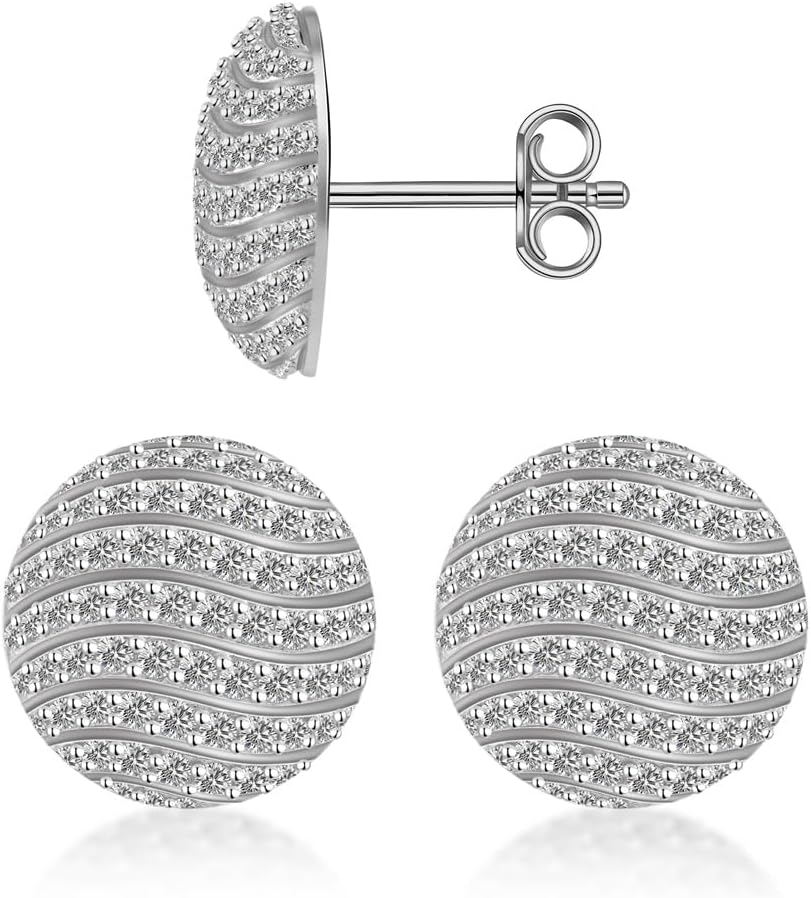 Ice Wave S925 Moissanite Stud Earrings for Women Men, 13.3mm D Color VVS Moissanite, S925 Sterling Silver Earrings Hypoallergenic, Round Design