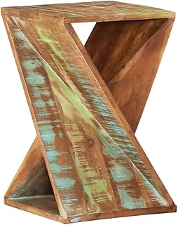 Reclaimed Wood Side Table 13.8x13.8x21.7 in Twisted Cylindrical End Table Blue-Green-Orange-Pink Rustic Nightstand