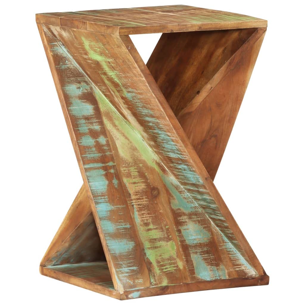 Table d'appoint en bois massif de récupération 35x35x55 cm pour salon rustique et rangement chic