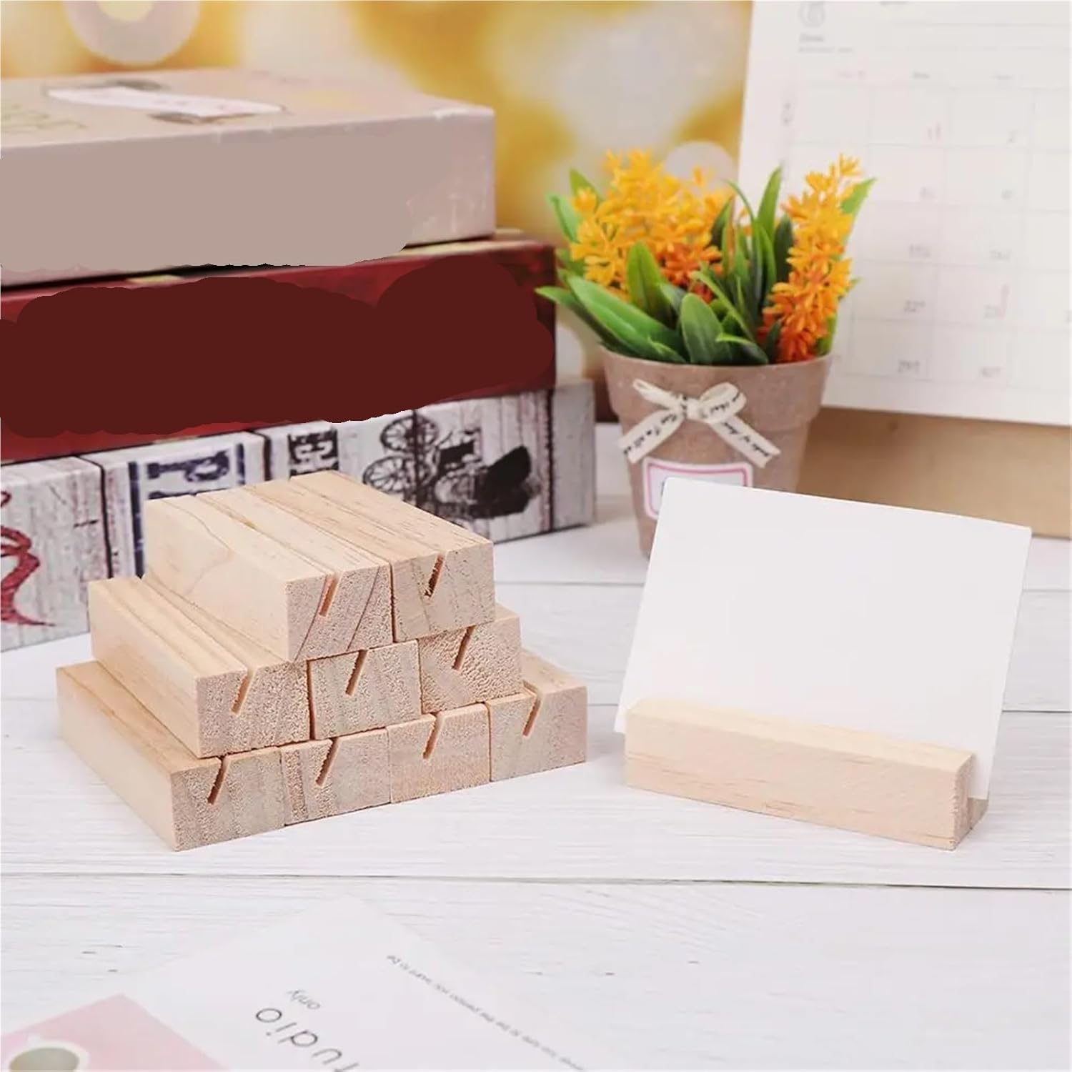 Table Number Holders 24/48pcs Wooden Memo Notes Clips Photo Stand Rectangle Card Clip Picture Holder Home Office Desktop Decoration Crafts Wedding Supply(E,48pcs)