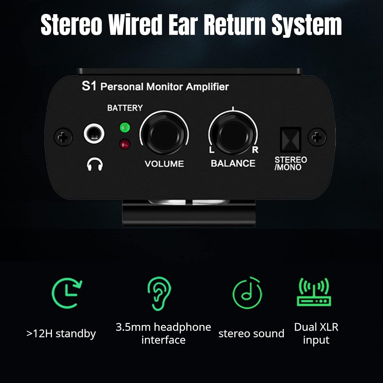 Headphone Amplifier, Stereo Headphone Earphone Amplifier with Dual XLR Input, 3.5mm Output Jack, Volume Control Audio Booster in Ear Monitoring System for Recording Studio