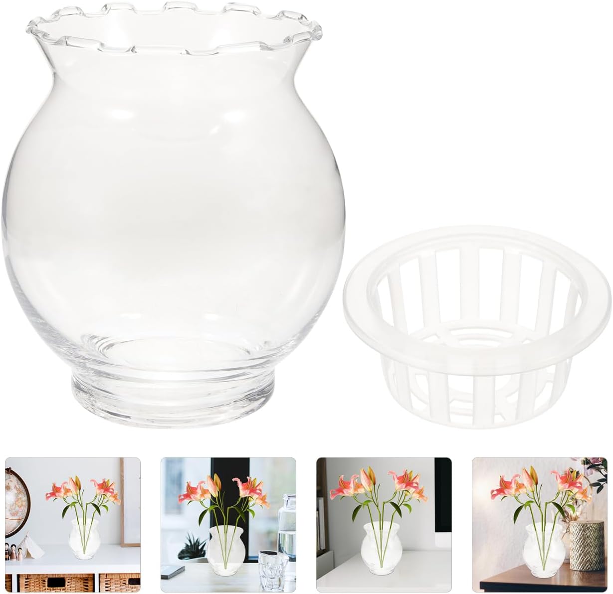Transparent Glass Hydroponic Vase 4.92X4.13X3.54In Round Desktop Terrarium Planter with Flat Bottom for Indoor Outdoor Home Office Decoration
