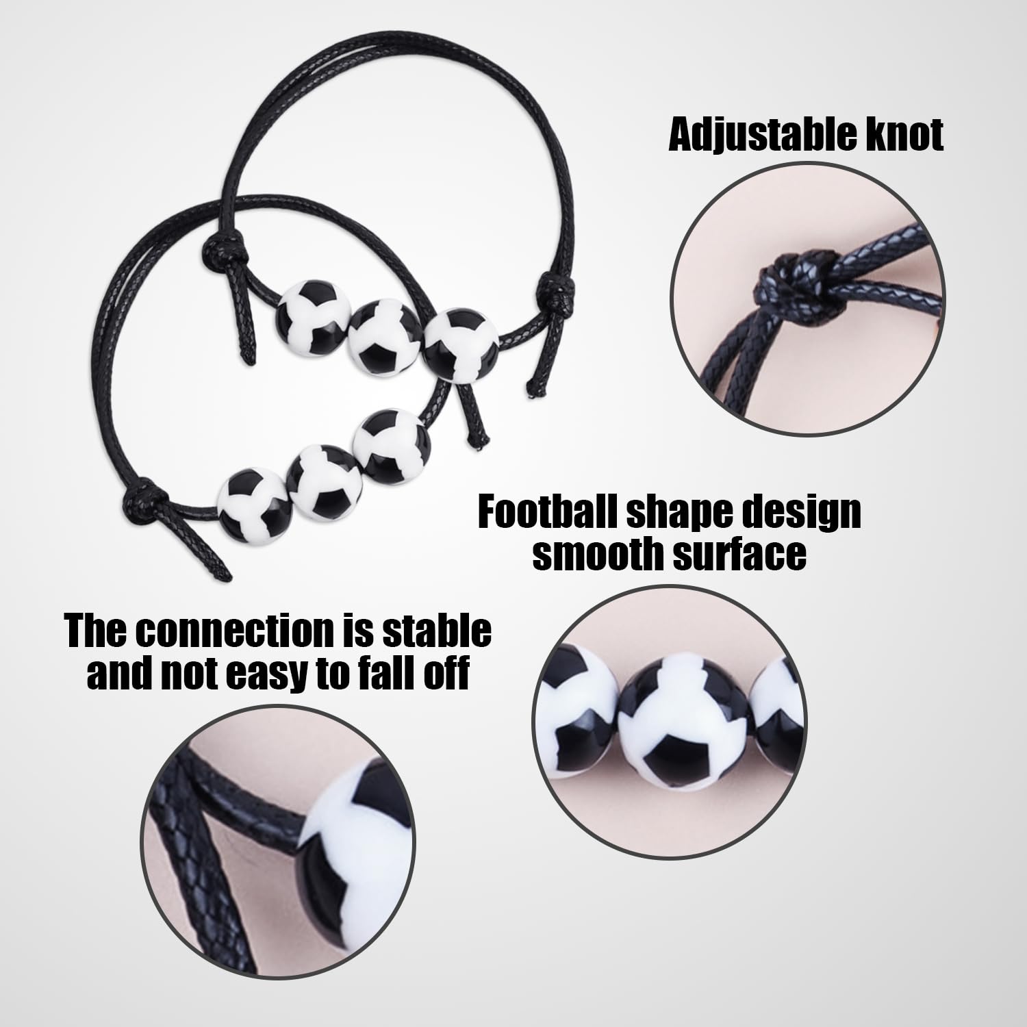 15 pulseras de fútbol, pulseras de la amistad ajustables, accesorios creativos, regalos para los amantes del fútbol, cordón, plástico, 23 centímetros, cordón, plástico
