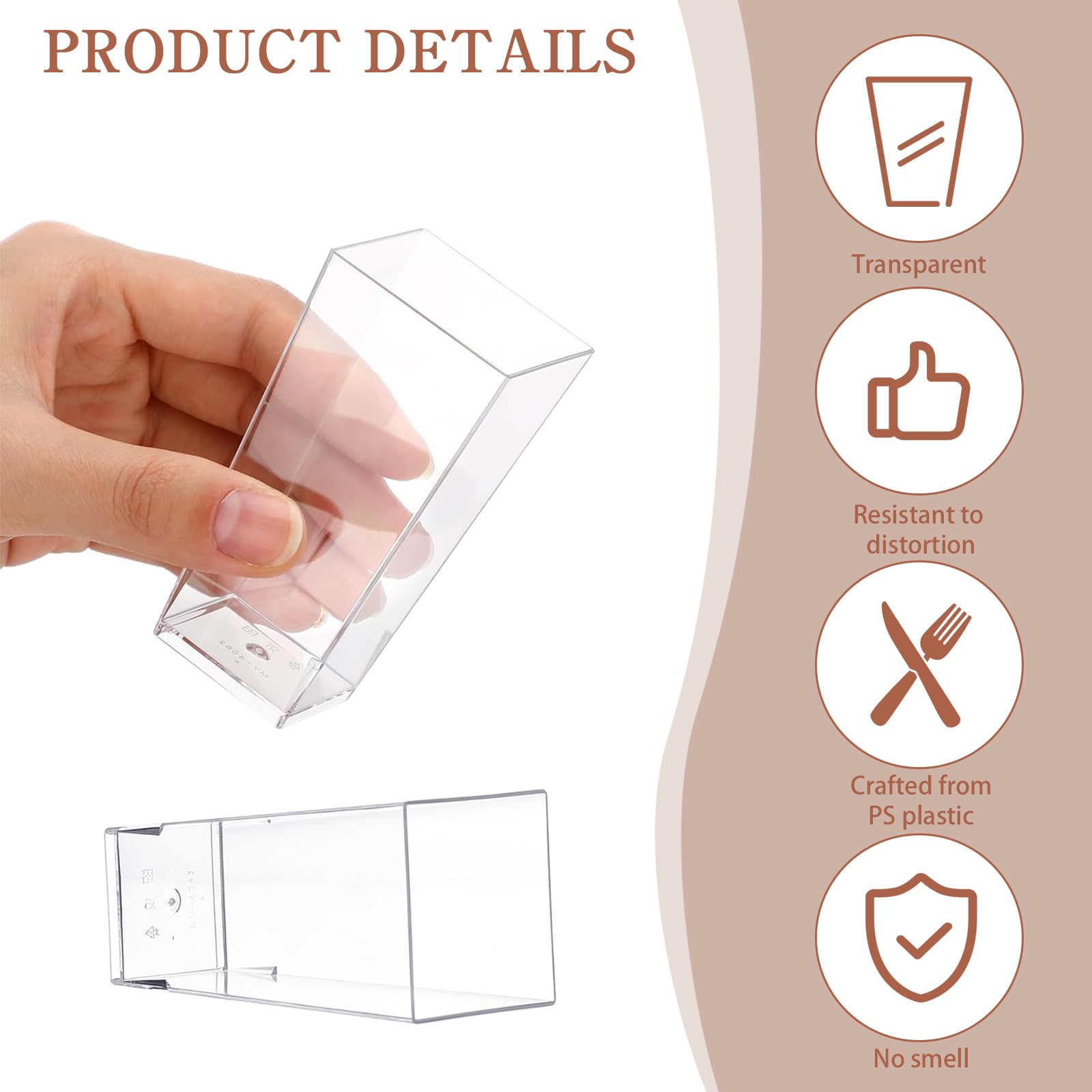 Mini-Dessertbecher, groß, transparent, quadratisch, Kunststoff, Käsekuchen, Shooter für Vorspeisen, Desserts, Mousse, Schokolade, 560 Stück