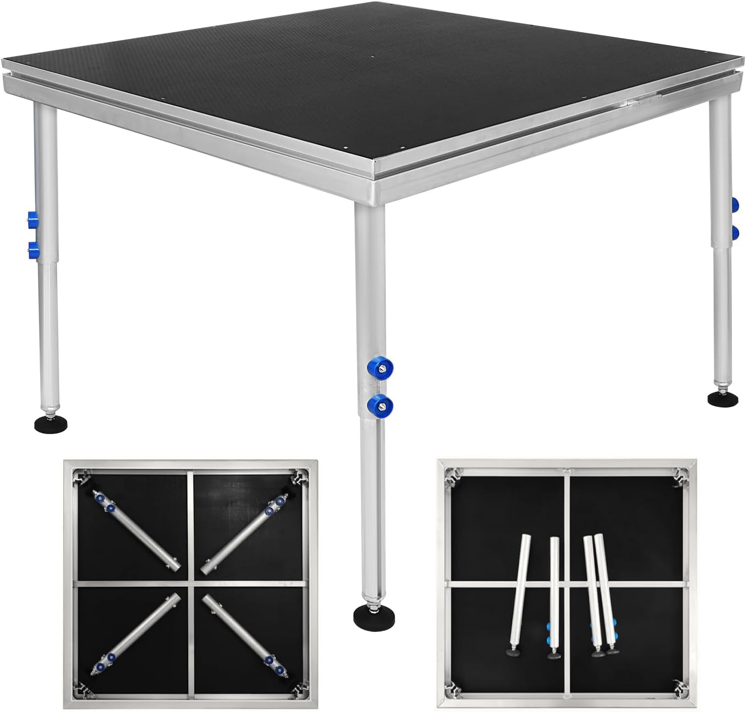 Portable Stage Platform, 4x4 ft Adjustable Height Stage Riser with Folding Legs (24" -40") - Max Capacity 1700LBS Antislip Surface DJ Stand, Aluminium Modular System Stage for Events, Performance