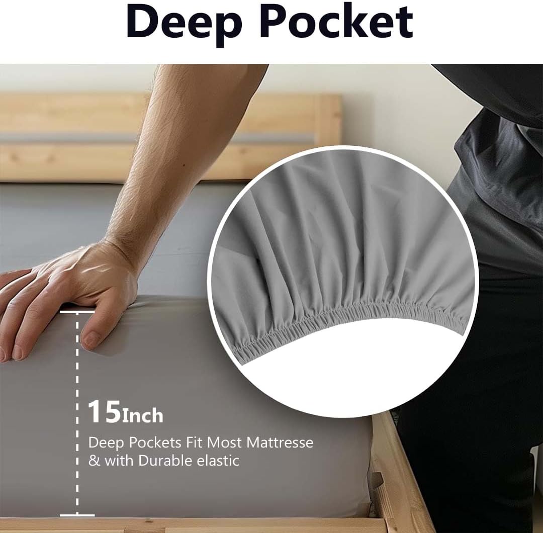 KRISHNA RV Sheet Sets, 48x75 3/4 Full Bunk, 100% Brushed Microfiber Bed Sheets for RV's Campers & Travel Trailers, Easy Fit Mattress up to 10 Inch Deep Pockets, Light Grey