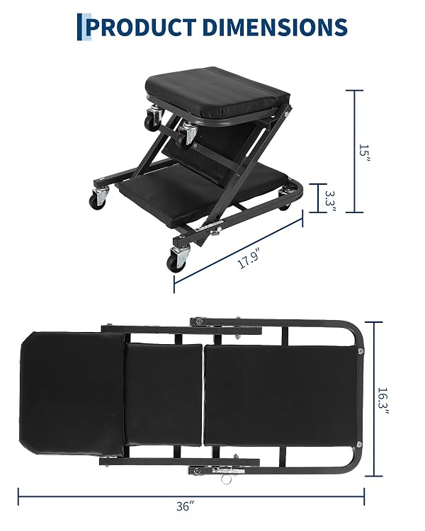 Garvee 36" Z-Creeper Seat on Wheels, 2-in-1 Foldable Garage Creeper Shop Seat, 330 LBS Capacity Automotive Mechanic Repair Under Car Rolling Creeper Seat with 6 Swivel Casters by Garvee - Image 3