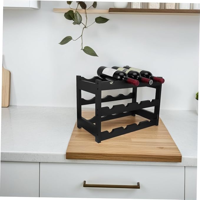 Organizador de Vinos Luxshiny para 12 Botellas, Negro, Acero Inoxidable miniatura 2