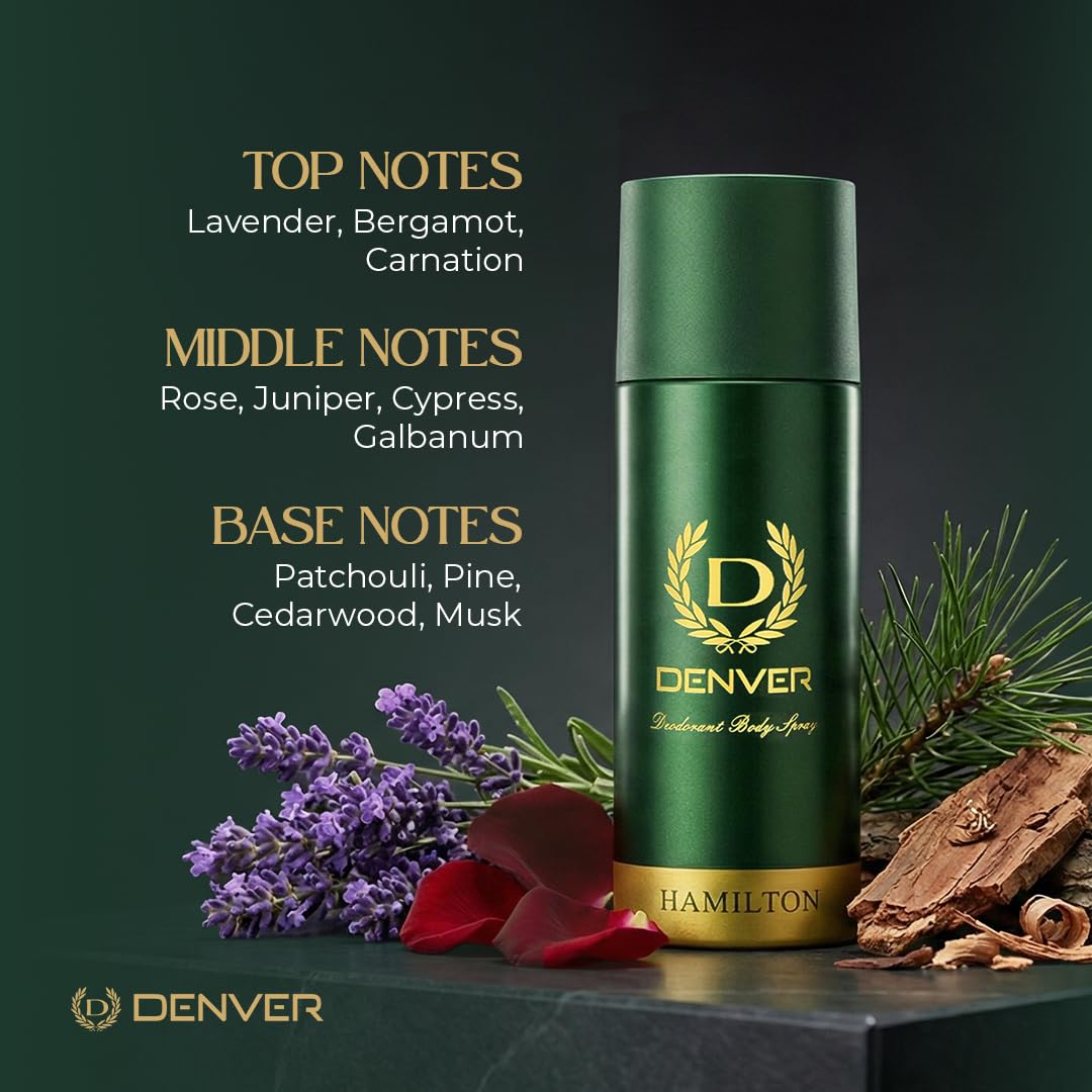 Denver Hamilton Deodorant Body Spray for Men, Pack of 3 – Long-Lasting Fragrance & Odor Protection – Lavender, Bergamot, Cedarwood & Musk – 5.0 Fl Oz (150 ml) Each