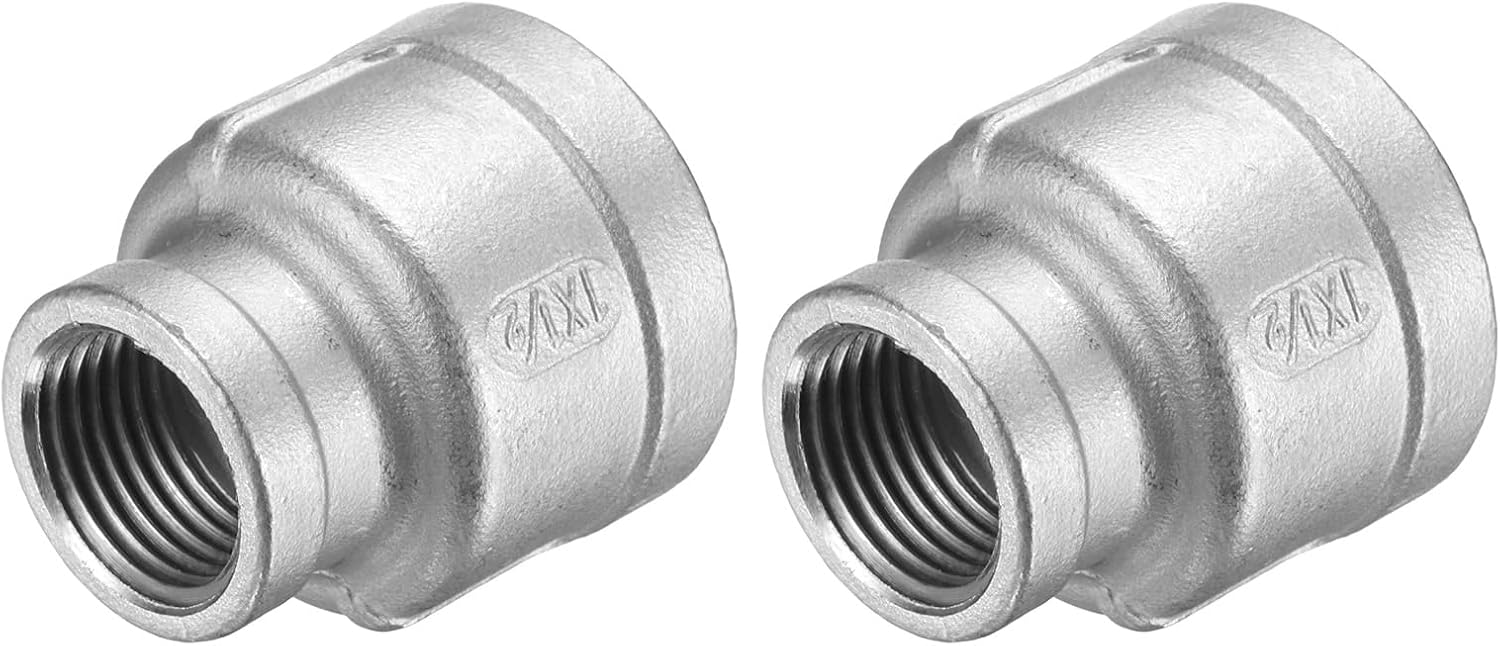 Reducing Coupling, 1" x 1/2" 304 Stainless Steel NPT Female Thread Reducer Taper Cast Pipe Fitting for Water, Oil, and Gas Pipelines 2 Pack
