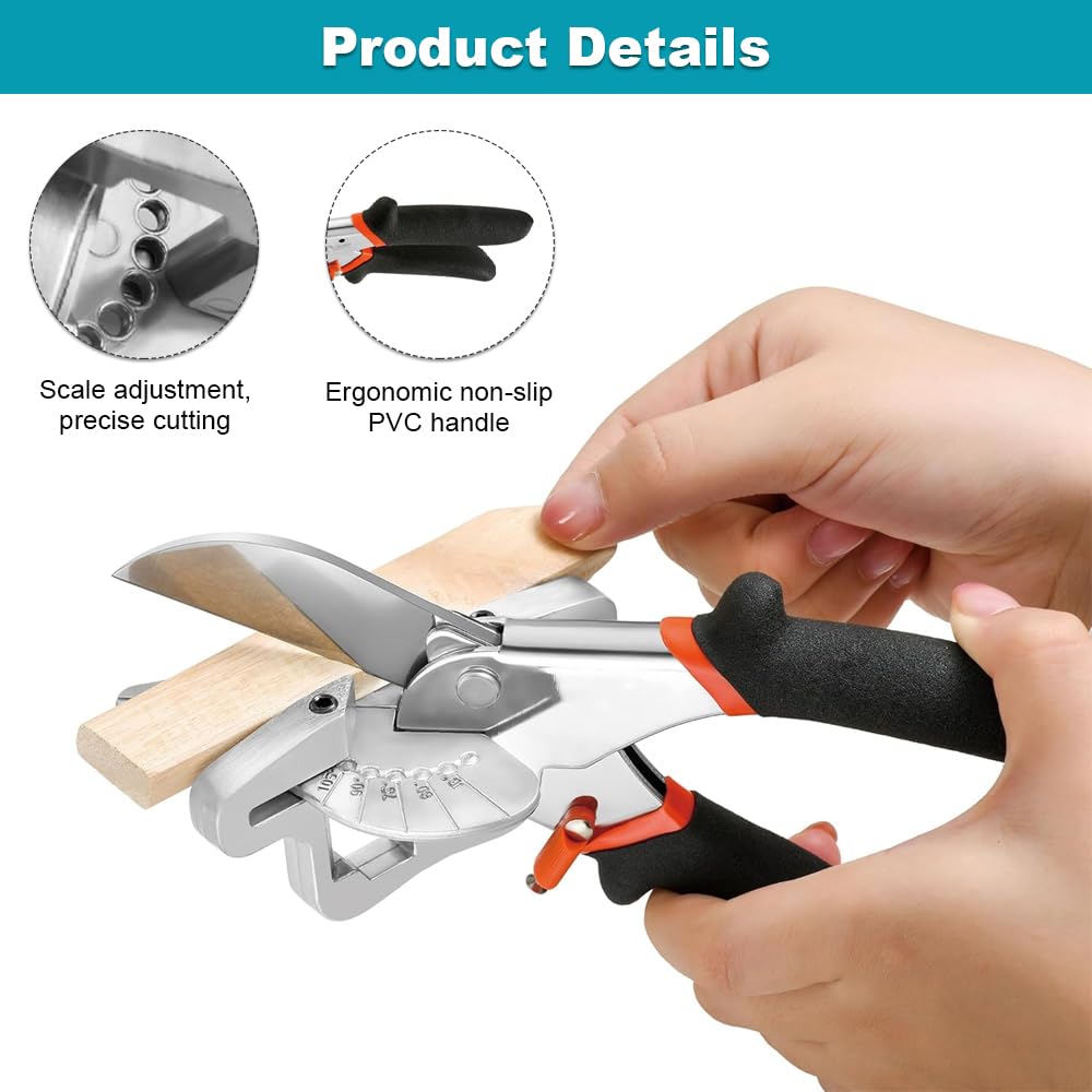 Mitre Shears, 45-135 Degree Adjustable Angle Scissors with 2 Spare Blades, Multifunctional Trunking Shears for Vinyl Wood Molding Trim - Image 4