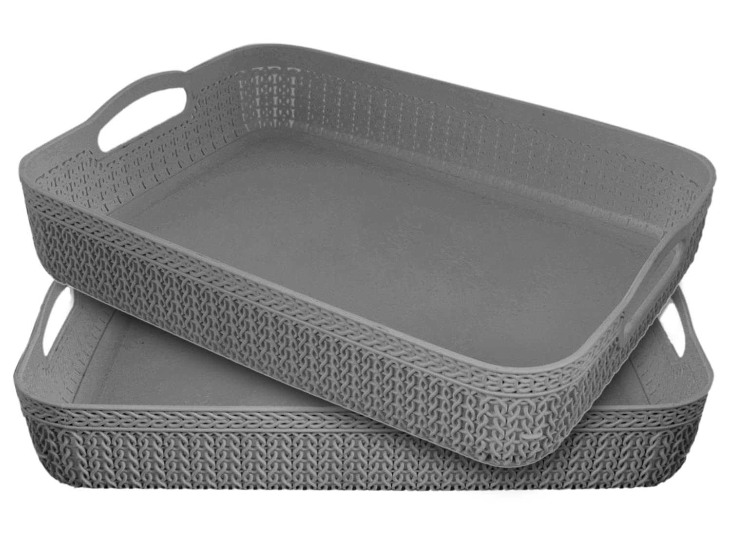 Kuber Industries Q-3 Designer Plastic Storage Basket For Store Fruits, Vegetables, Magazines, Cosmetics, Stationary Pack of 2 (Grey)
