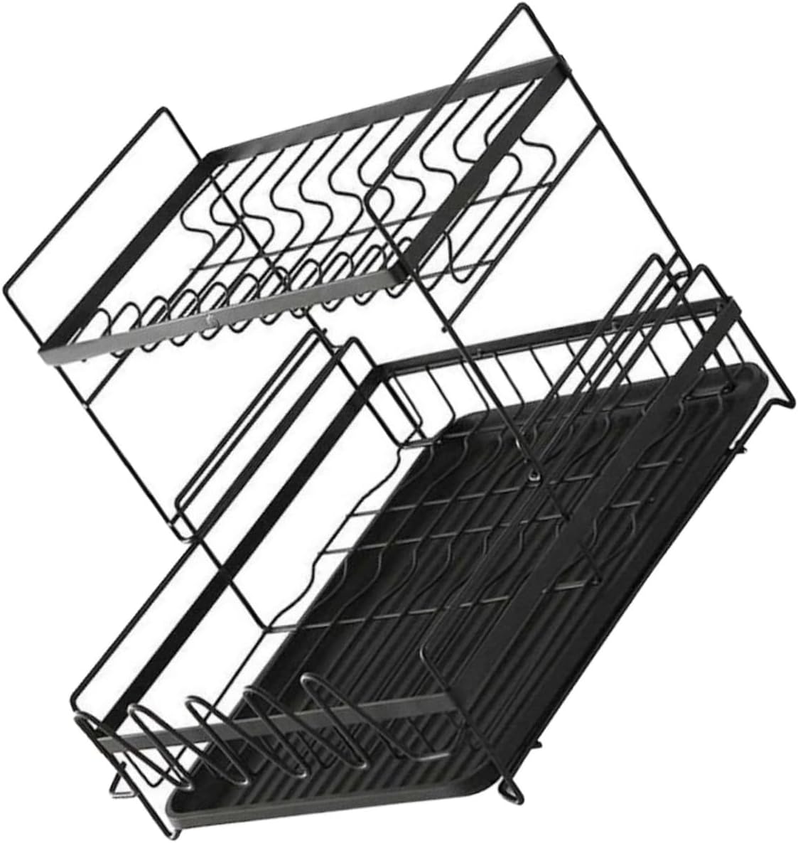 Luxshiny 2-Tier Black Dish Rack Kitchen Organizer Multipurpose Dish Drainer and Utensil Holder for Sink Storage and Drying