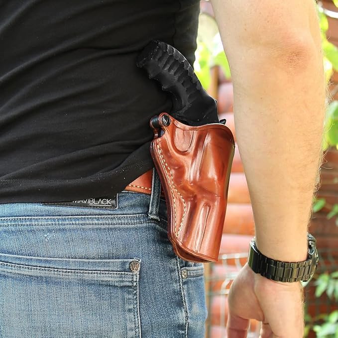 Masc Premium Leather OWB Paddle Holster Open Top Fits Security Six 6-Shot 4-inch, Right-Hand Draw, Brown #1648#
