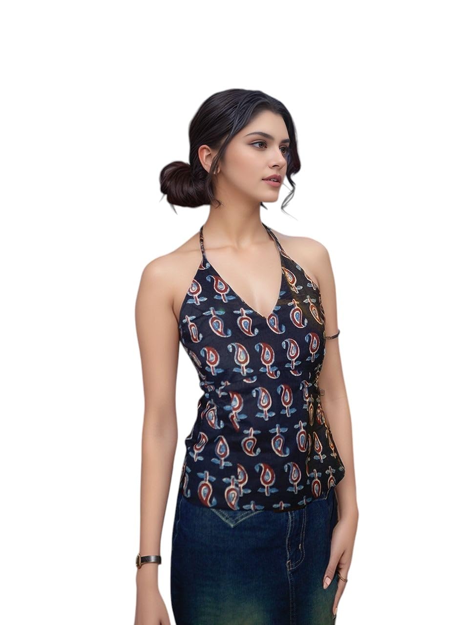 digiline Women’s Halter Neck Sleeveless Printed Tunic Top – Trendy reyon Casual Kurti for Party, Beach-picture-56