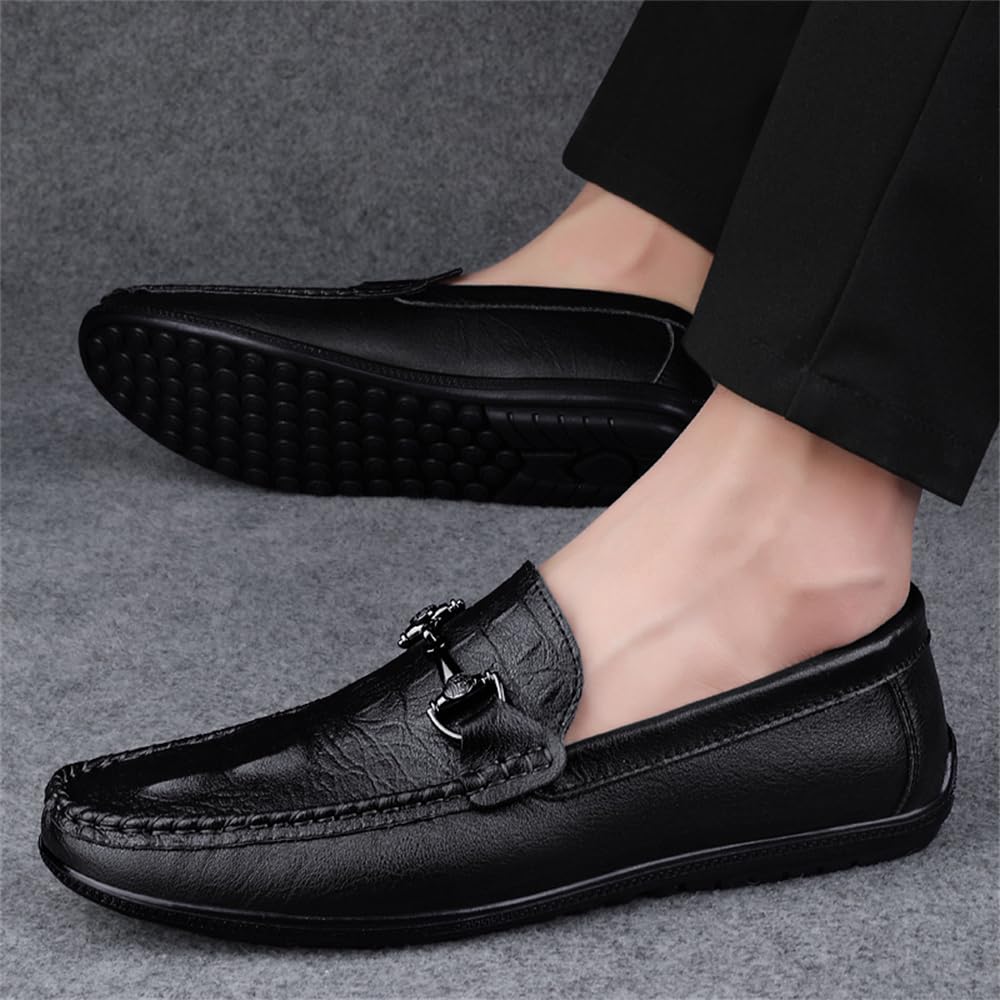 Mocasines de vestir de piel auténtica para hombre, mocasines casuales de moda para uso diario, Black, 38 2/3 EU