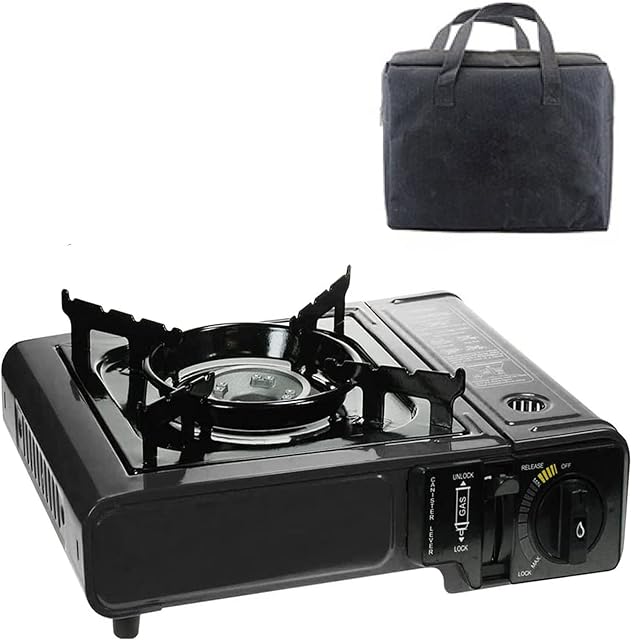 GREEN HAVEN Portable Camping Stove with Cary Case | Premium Camping Gas Stove |EN417 Compliant Camping Stove Gas Portable | Gas Camping Stove with Automatic Ignition & Heat Control (Black Stove)