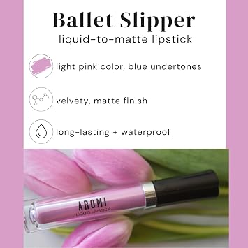 Aromi Matte Liquid Lipstick | Light, Baby Pink Lip Color for Women, Blue Undertones (Ballet Slipper)