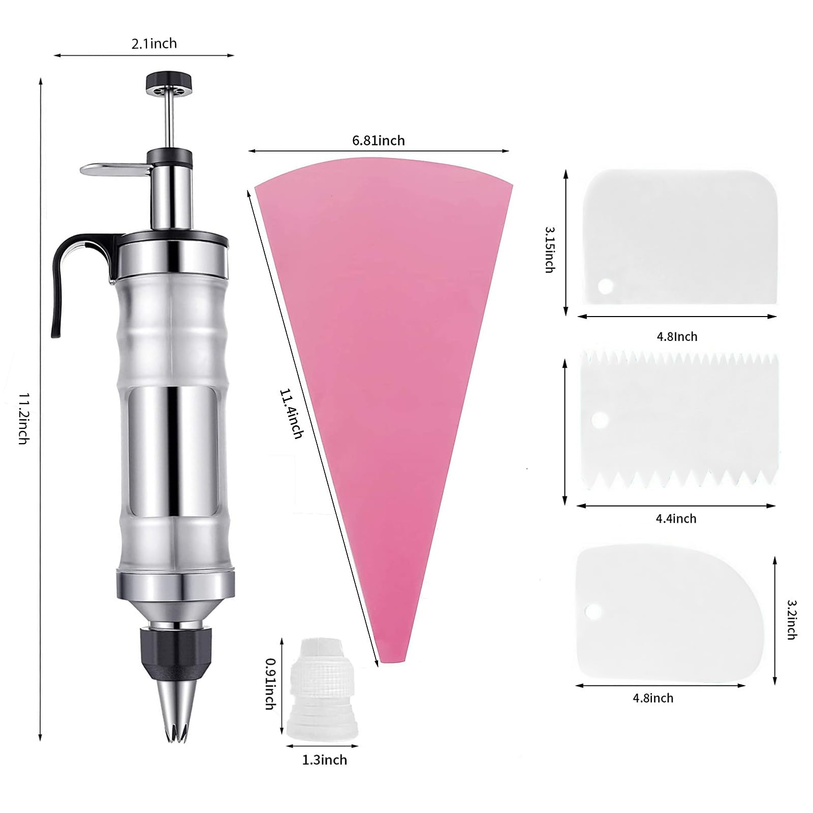 YCWF Dessert Cake Decorating Tools kit,Stainless Steel Frosting Piping Kit with 19 Icing Nozzles,3 Cream Scrapers,3 Nozzle Brush and 1 Reusable Pastry Bags,cupcake decorating kit